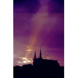 Sunset over St Mary's Catholic Church, Ipswich, 1970