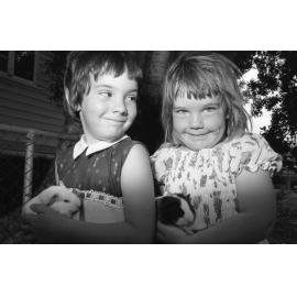 Girls with guinea pigs, Ipswich, November 1977