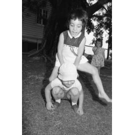 Kids playing leapfrog, Ipswich, November 1977