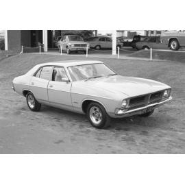 Ford Fairmont XB (1976), car advertisement at Clem Reiken Autos, North Ipswich, November 1977