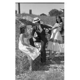 Unidentified man and two women posing for a Valentine's Day series in Queens Park, Ipswich, February 1978