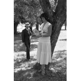 Unidentified man and woman in Queens Park taking Valentine's Day photos, Ipswich, February 1978