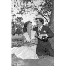 Unidentified couple photographed in Queens Park for a Valentine's Day advertisement, Ipswich, Queensland, February 1978