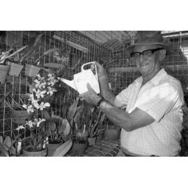 Unidentified man, member of the Bucket Brigade, watering plants with a small watering can, Ipswich, 13th February 1978