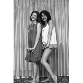Unidentified women dressed in sleepwear posing for the camera, Ipswich, November 1977