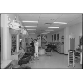 Unidentified hairdressers working at a hair salon, Ipswich, July 1985