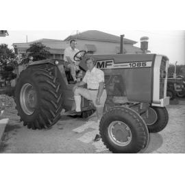 Noel and Graham Keidge with a Massey Ferguson 1085 tractor, Ipswich, November 1977