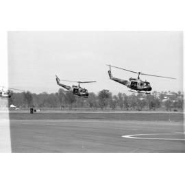 Helicopters taking off at RAAF Base, Amberley, 1st October 1977
