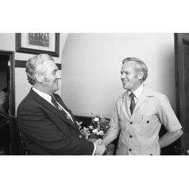 Thought to be Craig Skinner shaking hands with Reverend Charles, Ipswich, 2nd October 1977
