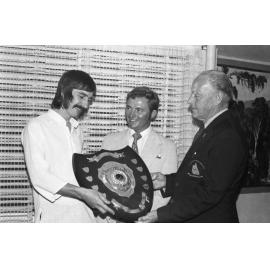 Jeff Tate receiving Football award from Glenn Argent with Robert Adcock, Ipswich, 2nd October 1977