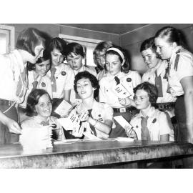 Ipswich Girl Guides with anti litter brochures, Ipswich,  c.1960s