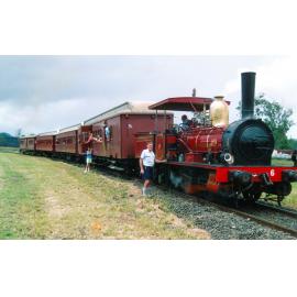 Restored locomotive, engine No. 6, travelling from Swanbank to Racecourse, Ipswich, 1990