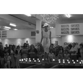 Model on Reid's Department Store fashion catwalk, Ipswich, September 1980