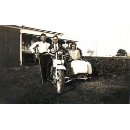 Syd Gardiner and wife with Syd's Harley-Davidson, North Ipswich,  c.1935