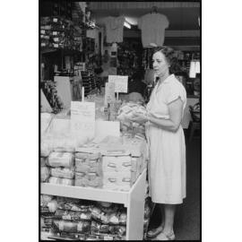 Unidentified woman in a shop thought to be The Wool Shop, Ipswich, January 1986