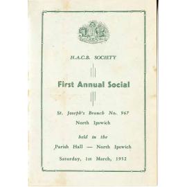 Program for the First Annual Social of the H.A.C.B. Society, St. Joseph's Branch No. 967, North Ipswich, March 1952