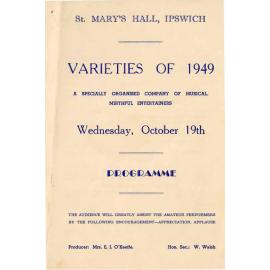 Program for Varieties of 1949, St Mary's Hall, Ipswich, October 1949