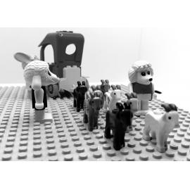 Brickswich version of Goats pulling a car stuck in mud, Ipswich district, from 1900s