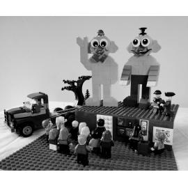 Brickswich version of Mascots on stage at the Lions Carnival, from December 1979