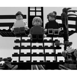 Brickswich version of Keith and Julia O'Connell with young child on stairs, Bergin's Hill, Bundamba