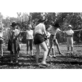 Practising river crossings by rope at Scott's Farm, Ripley, Ipswich, 1963