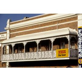 Metropole Hotel veranda, side view on Waghorn Street, Ipswich, 1985
