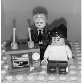 Brickswich version of Tom Edwards and customer at R.T. Edwards & Sons, c.1981