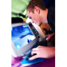 Kane Sawyer playing computer games, Ipswich, December 2003