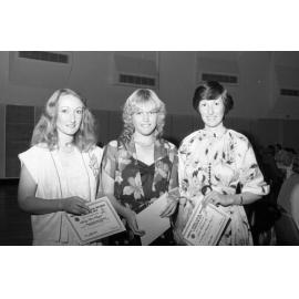 Shirley Ann Angus, Gai Foley, and Julie Wadsworth awarded certificates from the Shell Pony Club, Ipswich, August 1980