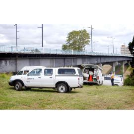 Workers underneath north Ipswich's bridge, Ipswich, December 2003