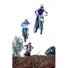 Michael Cook (leading rider) with two unidentified motocross riders, Ipswich, December 2003