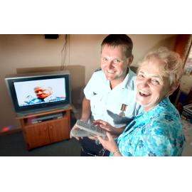 Warwick Leven and Jan Wilton (director of hospice services), Ipswich, December 2003