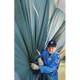 Royal Australian Air Force hot air balloon crew deflating hot air balloon, Ipswich, September 2003