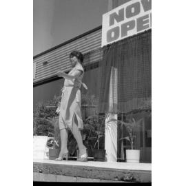Unidentified model in a fashion parade at an unidentified shopping complex, Ipswich, September 1980