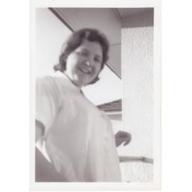 Nurse Barb Loxton on verandah Trumpy Home, Ipswich General Hospital, 1950s