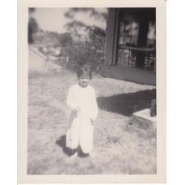 Patient small child outside epidemic ward (polio), 1950s