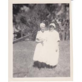 Nurses in grounds Epidemic Ward area, 1950s
