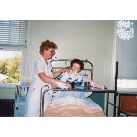 Marilyn Willey / Jensen with "patient", Ipswich Hospital, 1990s