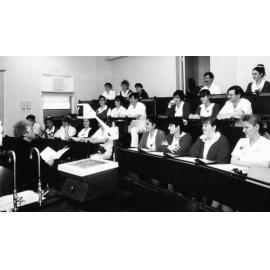 Helga McCutcheon giving lecture to nursing staff, Ipswich Hospital, Ipswich 1970s