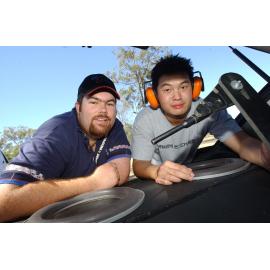 Sound off organiser, Paul Tommasini, with John Wong and his car at Rosewood showgrounds, Rosewood, September 2003