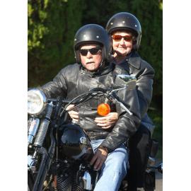 Unidentified man and woman on Harley ride for 60th birthday celebration, Ipswich, June 2003