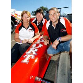 Debbie, Steven and Daniel Reed with racecar, Ipswich, June 2003