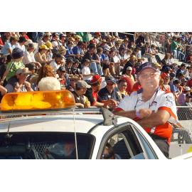 Jim Reed riding in the parade at Willowbank raceway, Ipswich, June 2003
