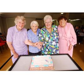 Edna Maiden, Hilda Rasmussen, May Willis and Jean Martin celebrating Golden Years Concert's 25th birthday, Ipswich, February 2003
