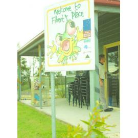 Welcome to Filbert's Place sign, Ipswich, April 2003