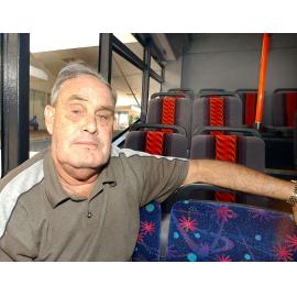 George Williams on a public bus, Ipswich, April 2003