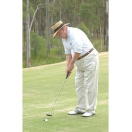 Chas Jones golfing at Brookwater, Ipswich, April 2003