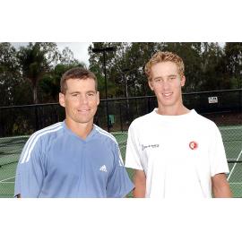 Scott Draper and Robert Smeets at a tennis court, Ipswich, April 2003