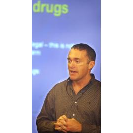Paul Dillion speaks to Ipswich Grammar School parents about drugs, Ipswich, November 2003