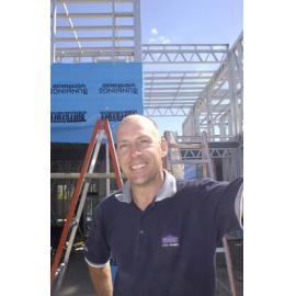 Paul Rixon from Rigid Steel Framing at construction site, Ipswich, November 2003